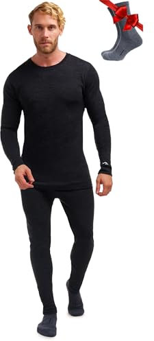 Merino.tech Merino Wool Baselayer Herren Set - Mittelschwer Merino Wool Thermounterwäsche für Herren Long John Set - Oben und Unten (Large, 250 Charcoal Grey)