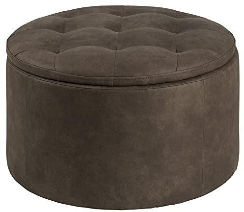 AC Design Furniture Rocco runde Ottomane, H: 35 x B: 60 x T: 60 cm, Ø: 60 cm, Hellbraun, Stoff, 1 Stk.