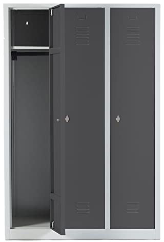 Schrank & Stuhl Spind – Metallspind mit 3 Abteilen in 180 x 120 x 50 cm, Schließfachschrank mit Hutboden & Drehriegelverschlüssen, Lieferung komplett montiert, Grau/Anthrazit