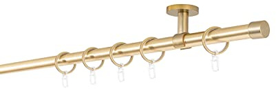 ondeco Gardinenstange auf Maß 20mm Cap 1-lauf Vorhangstange Deckenträger 4cm Stilgarnitur mit Ringen für Vorhänge 380cm Messing-Matt