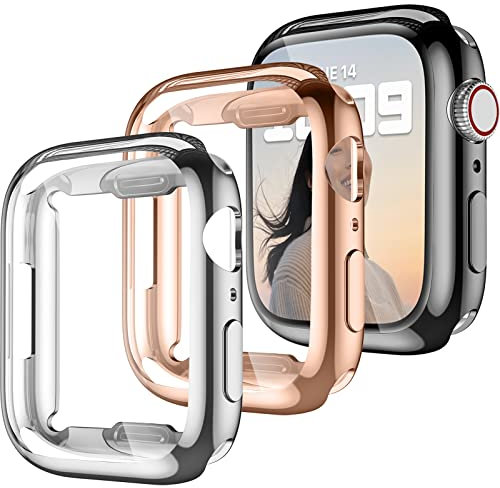 Dirrelo 3 unidades de carcasa de TPU compatible con Apple Watch Series 7 45 mm, cobertura completa, protector de pantalla HD, protector de pantalla suave resistente a los arañazos para iWatch Series