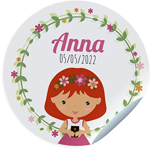24 Etiquetas adhesivas comunión. Pegatinas personalizadas con nombre y fecha para los regalos de tus invitados. Stickers adhesivos personalizados (45 mm)
