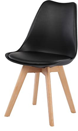 EGGREE Lot de 1 Chaises de Salle à Manger SGS Tested, Chaise Rembourrée de Cuisine, Rétro Chaise Scandinaves de Bureau avec Pieds en Bois de Hêtre Massif, Noir