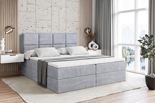 ALTDECOR Boxspringbett mit Matratze und Lattenrost, Boxbett, Topper, Polsterbett mit Bettkasten, Bett mit Stauraum H3-Matratze, Doppelbett, Springboxbett - NOVA - 180x200 - Grau Monolith