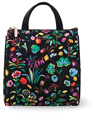 Kate Spade New York Bolsa de almuerzo portátil suave y térmica, con forro interior aislado plateado y bolsillo de almacenamiento, diseño floral otoñal