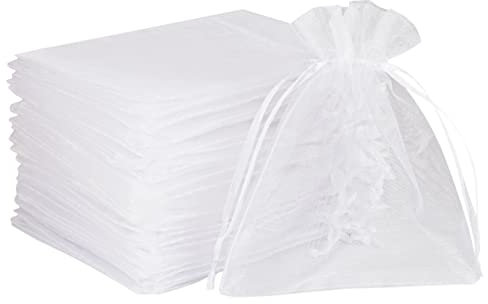 SXUUXB 100 Stück Organzasäckchen 20x30 cm Weiß Kleine Säckchen zum Befüllen Geschenksäckchen mit Kordelzug für Verpackungstüten, Seifensäckchen, Schmuckbeutel, Geschenktüten