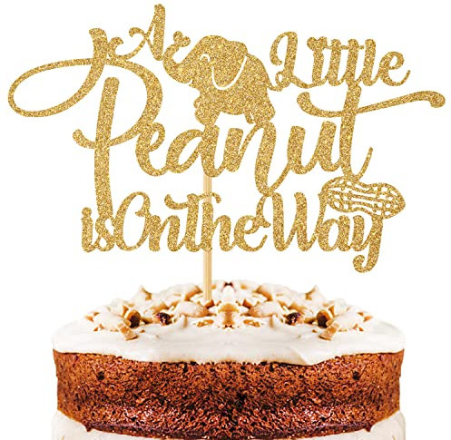 Gold Glitter A Little Peanut is on the Way Cake Topper, Elefanten-Thema, Neugeborene, Babyparty/Gender Reveal/Happy 1st Birthday Party Dekorationen Supplies