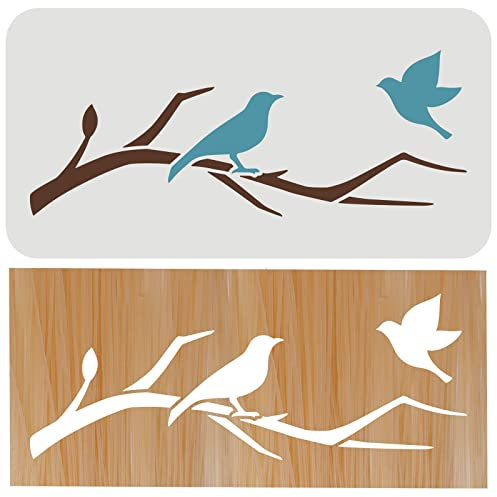 FINGERINSPIRE Vögel Baum Zweige Schablone 30x15cm Wiederverwendbar Möbel Details Schablone Plastik PET Vogel Zeichnung Schablonen Kunst Handwerk Schablone für Wand Fenster Schränke Home Decor