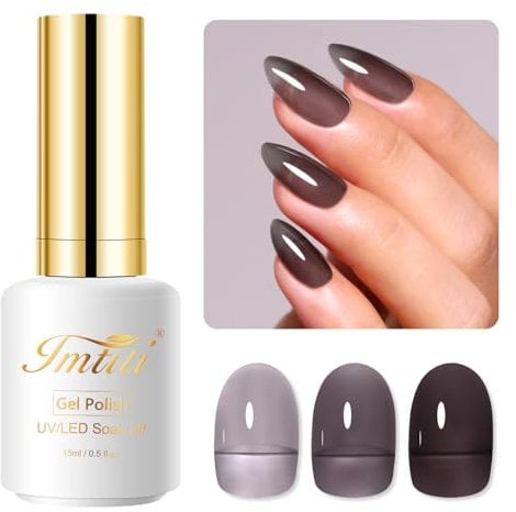 Imtiti Jelly UV Nagellack, 1 Pcs 15 ML Schwarz Gelee UV Gel Nagellack Soak Off Led Jelly Gel Nail Polish Transparent DIY Nagel Starter Maniküre Salon