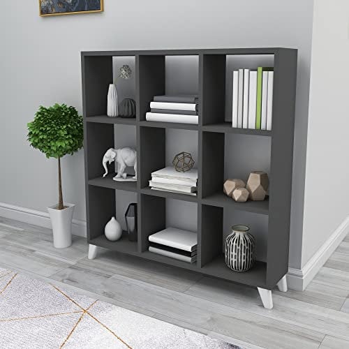 [en.casa] Standregal Svedala offenes Bücherregal 88 x 88 x 20 cm mit 9 Fächern Aufbewahrungsregal Raumteiler für Wohnzimmer Schlafzimmer Arbeitszimmer Organizer Anthrazit
