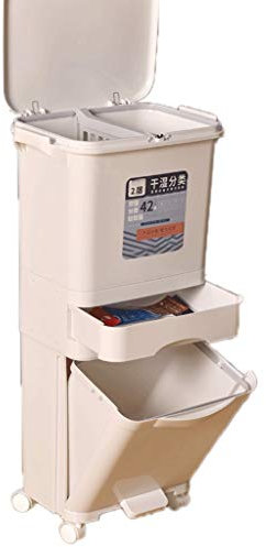 BOLOKA Bacs à ordures Ménage en Plastique tri Dustbins, Type de pédale/sans pédale/avec Couverture, 9,2/10,0/11,0 Capacité Gallon, Trash Can Double Couche Poubelles intérieures (Taille : with Foot p