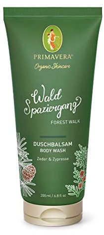PRIMAVERA Waldspaziergang Duschbalsam 200 ml – Duschgel, Naturkosmetik – Zeder, Zypresse Duft - reinigt sanft, pH-hautneutral, wirkt rückfettend – vegan