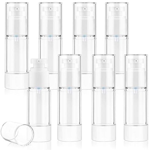 8 Pack 30ml/1oz Plastic Airless Pump Bottle Clear Cosmetic Cream Pump Dispenser Refillable Vacuum Jar Containers for Lotion Shampoo Liquid Foundation Face Cream Travel