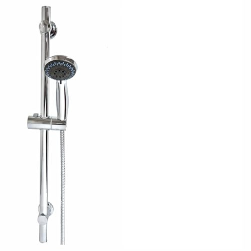 Adjustable Shower Head & Slide Riser Rail Bracket Kit Chrome Finish with Soap Dish for Low or High Water Pressure Systems