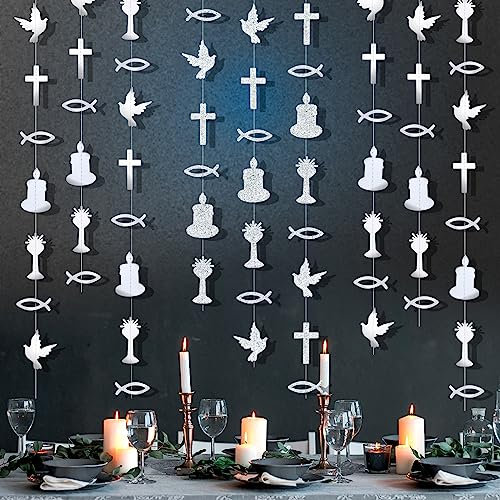 HOWAF Kommunion Deko Junge Mädchen, Deko Kommunion Girlande Kommunion Girlande Konfirmation Girlande Taufe Fische Deko für Kommunion, Erstkommunion, Taufe, Konfirmation Deko Party Decoration