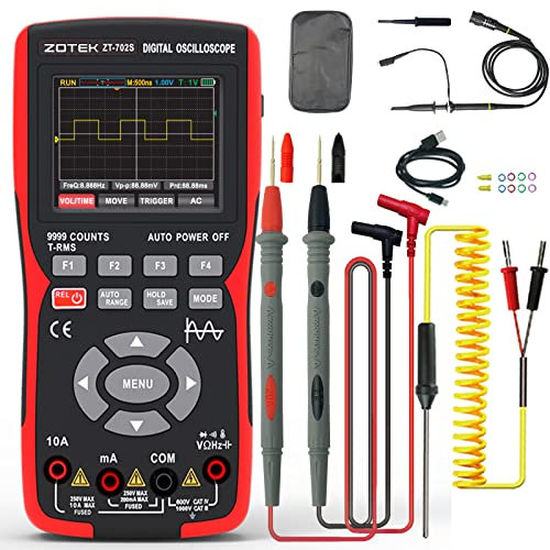 ZOTEK ZT-702S 2 in 1 Handheld Digital Automotive Oscilloscope Multimeter, Diode Tester,multimeter auto rangin48MSa/s High Sampling Rate,Amp Ohm Volt Meter Tester、Voltage/Current Test