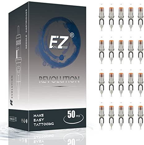 EZ Tattoo Nadeln Set - 50 Stück #12 Gemischt (3RS 5RS 7RS 9RS 11RS) Standard Round Shader Tattoo Cartridge Nadeln Assortiert für Tattoo Maschine - Revolution