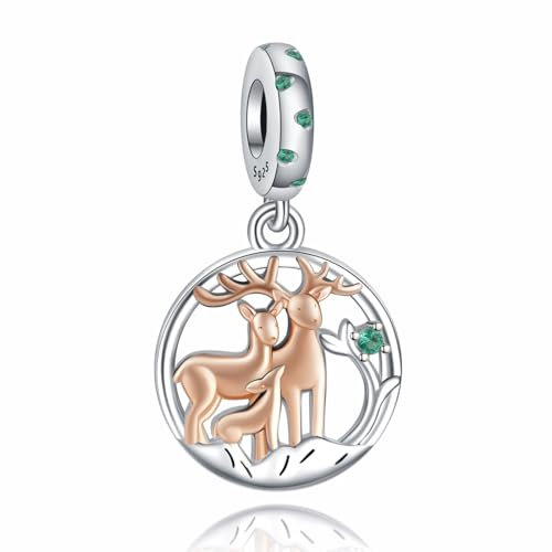 Annmors 925 Sterling Silber Bead Charms für Europäische Armbänder und Halskette Sika Deer Family Perlen mit 5A Zirkonia,Weihnachten, Valentinstag, Muttertag, Geschenkanhänger für Frauen und Mädchen