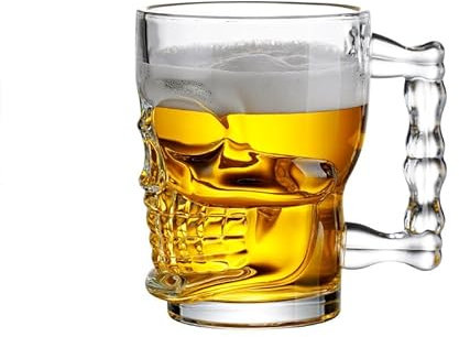 XIXIMENG Verres à bière en forme de tête de mort avec poignées - 500 ml - Verre à vin transparent - Grande capacité - Épaississement - Décorations d'Halloween