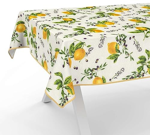 Tischdecke aus Stoff Textil abwaschbar Tischwäsche Tischtuch Baumwolle Polyester Lemon 220x140cm In-/Outdoor Tischdecke