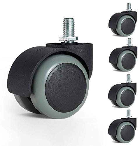 Office Chair Wheels Caster48mm Universal Chair Caster Wheels,Office Chair Swivel Wheels,Moving Caster Wheels in Polyurethane,Replaceable Furniture Castor,Double Wheel,Standard Stem 9.6x15 mm,Set of 5,