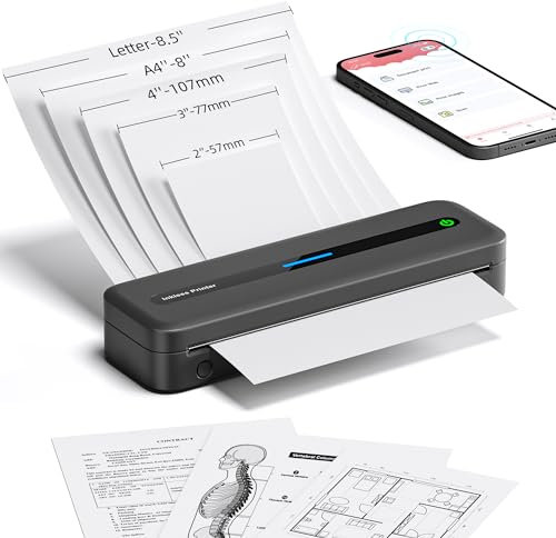 ItriAce M832 Imprimante Thermique Portable A4, Imprimante Bluetooth sans Encre pour Téléphones et Ordinateurs, Imprimante Compacte Supportant Le Papier Thermique A4 - Gris