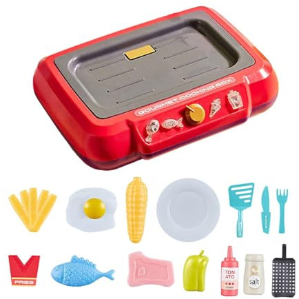 Folpus Ensemble de Jeu de Cuisine pour Enfants, Ensemble de Cuisine à Couleur Changeante, Cuisine Jouet de friteuse, Ensemble de Jeu de Cuisine de Camping, Rouge