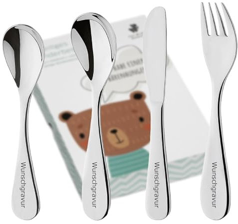 Schmalz® Paul Wirths Kinderbesteck Fun Gravur 4-teilig Namensgravur, individualisiert Besteck Jungen-Mädchen Geburt-Taufe