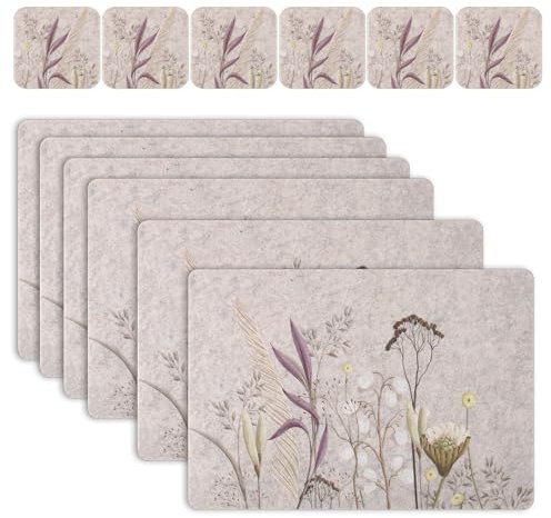 Casaido Platzset Filz,Placemat,6er Tisch untersetzer-Set,Tischset Frühlingr,Tischsets Abwaschbar Platzsets aus Filz,Hitzebeständig rutschfest Platzdeckchen Tischunterlage