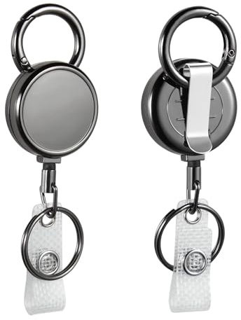 2 Stück Schwere Versenkbare Ausweishalter, FadyRaye Alle Metall Einziehbarer Schlüsselanhänger Schlüsselrolle mit Karabiner Gürtel-Clip Schlüsselring für Name Karte [55cm Stahldrahtkabel]