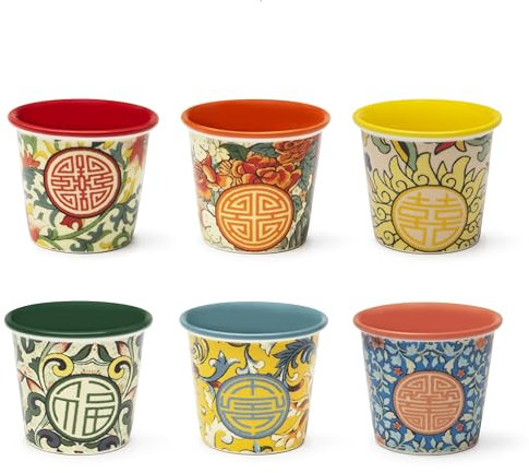 Excelsa La Via Della Seta Set aus 6 Kaffeetassen, Porzellan, Fassungsvermögen 90 ml, verschiedene Dekorationen