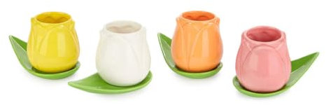 Balvi Set Tazas café Tulip Color Blanco/Amarillo/naraja/Rosa 4 Tazas con Forma de tulipán y 4 Platos