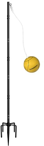 Garbuildman Tetherball Set with Ball & Rope for Outdoor Backyard, Adjustable Tether Ball Pole with Screw Reinforcement 5-Prong Base for Playground, Outside Ball Games Sports for Kids & Adults, 10 FT
