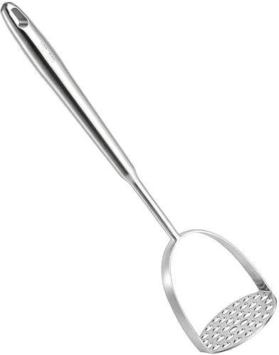 Heavy Duty Mashed Potatoe Masher, Professional Integrated Stainless Steel Potato Masher, Food Masher for Avocado, Potatoes, Beans, Meat, Vegetables, Dishwasher Safe (Heavy Duty stainless steel Masher)