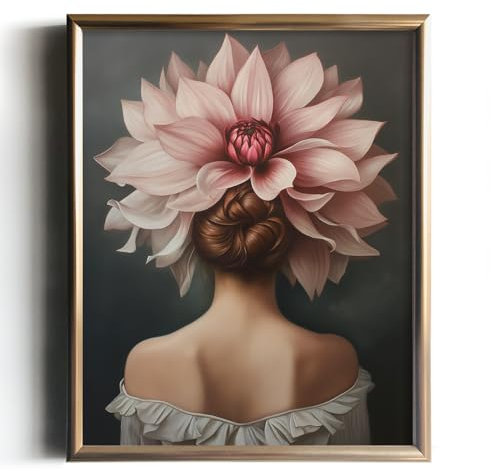 Moderne abstrakte Frauenbilder, Wandkunst mit rosa Blume, 28,9 x 35,6 cm, minimalistisches weibliches Porträt-Drucke mit Blumenkopf, schwarz-weiße Damenmalerei für Büro, Schlafzimmer, Wohnzimmer,