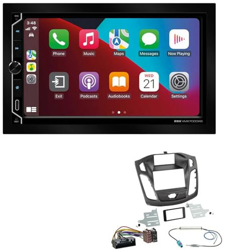 ESX VMX700DAB 2-DIN Autoradio kompatibel mit Wireless Apple CarPlay Android Auto Bluetooth DAB+ passend für Ford Focus III 2011-2016 schwarz