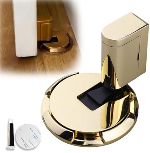 Magnetic Door Stopper, Door Stoppers for Bottom of Door, Mechanical Floor Door Stopper, No Drill Silent Heavy Duty Door Stopper for Bottom of Door (Gold)