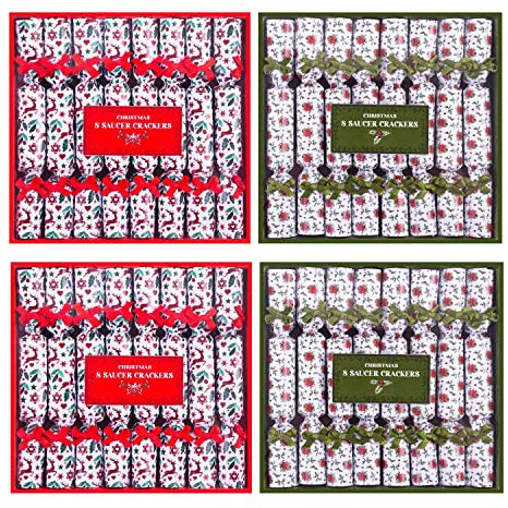 YöL Pack of 32 Mini Saucer Christmas Crackers Afternoon Tea Breakfast Xmas Table Deco