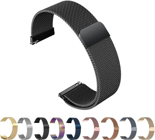 ZLZKJS Edelstahl Mesh Uhrenarmband, 14mm 16mm 18mm 20mm 22mm 24mm Magnetverschluss Smartwatch Schnellverschluss Metall Ersatz Armband für Damen Herren Watch Uhren Ersatzband (Schwarz, 24mm)