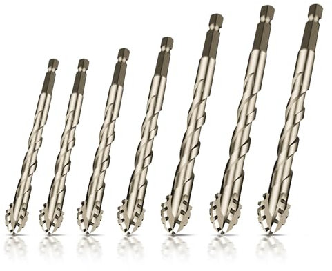 Four-Flute Sawtooth Eccentric Drill Bit, Four Edged Serrated Drill Bit 1/4 Hex Shank High Strength Carbide Tip Tile Drill Bit Set (3/4/5/6/8/10/12MM,Yellow)