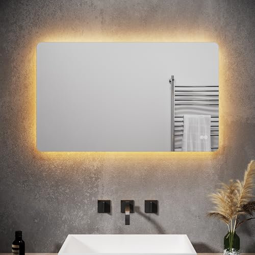 SONNI Rechtecke Badspiegel mit Beleuchtung, LED Wandspiegel 100 x 60 cm, Badezimmerspiegel mit Anti-Fog-Funktion, in DREI Lichtfarben einstellbar Modern Spiegel