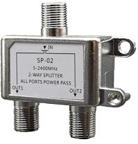 2-Fach SAT Splitter,Antennenverteiler für Gleichzeitigen Betrieb 2 Receivern,Siber Metall Gehäuse,5-2400 MHz,Adapter und Kabel für Satelliten,Kabelanlagen,HDTV/UHD 4K,DVB-S/S2,DVB-T/T2,DVB-C/C2