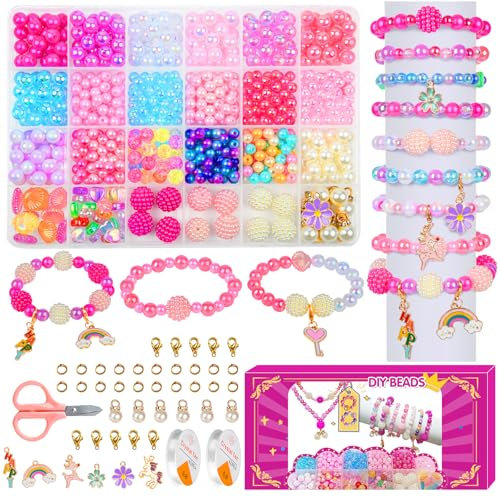 WuikerDuo Perlen Auffädeln Set - 24 Farben DIY Bastelset für Armbänder & Ketten | Perlen zum auffädeln kinder Schmuck Schnurset | Motorikspielzeug Geschenk für Mädchen Kinder 4-9 Jahr