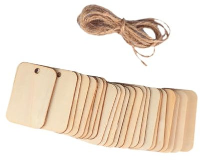 Perfeclan 50x Blanko Holzanhänger Geschenkanhänger für Geschenke mit Löchern zum Bemalen Blanko Beschriftungsanhänger Holzscheiben Preisschilder zum