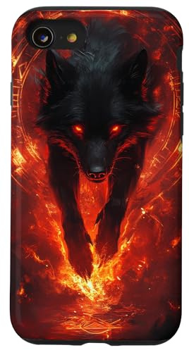 Wolf rote Augen feurige Tierkunst Fabelwesen Hülle für iPhone SE (2020) / 7 / 8
