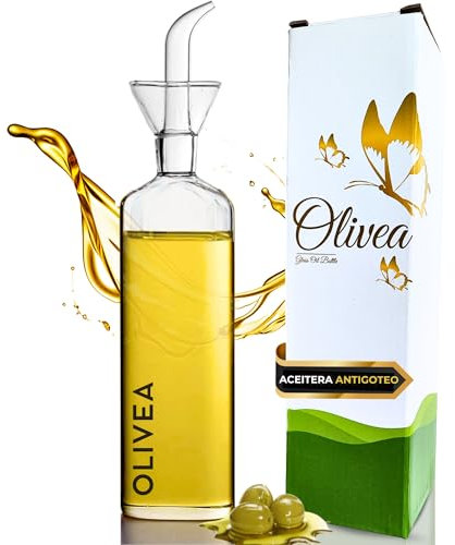 Aceitera Antigoteo Cristal OLIVEA® – Botella de Vidrio Borosilicato 500 ml con Dosificador Extraíble – Dispensador de Aceite Cocina Sin Goteo – Botella para Vinagre, Aliños, Salsa, AOVE
