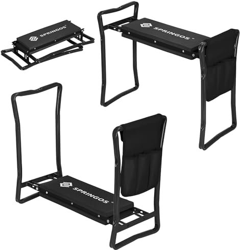 SPRINGOS Sgabello da giardino pieghevole 3 in 1 – Panca al ginocchio e Pouf con tasca per attrezzi – Supporto ergonomico per seduta e ginocchio per giardinaggio – Stabile e resistente alle intemperie