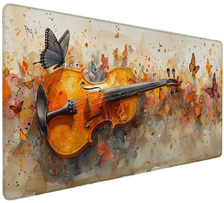 Instrumentos Musicales Alfombrilla Ratón XXL 700x300 mm, Impermeable Antideslizante Mouse Pad Amarillo Diseño de Borde Cosido Alfombrilla Escritorio para Teclado Gaming Accesorios Escritorio PC 5-M