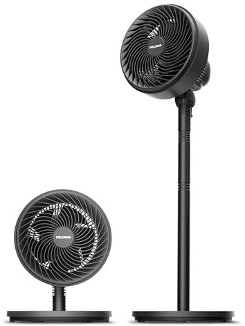PELONIS Ventilateur sur pied, 7 pouces, oscillation, 24,5 pieds/s, 3 vitesses, hauteur réglable (ventilateur de table/sur pied), oscillation 75 ° + 90 °, ventilateur
