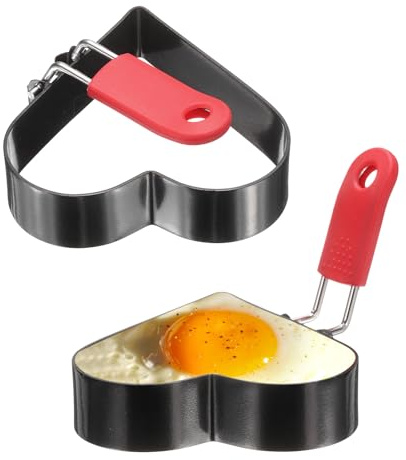QUARKZMAN 2Stk Herz Spiegeleiformen 9cm Form Pancake Schwarz | ilikon-Klappgrifffür Spiegeleier Sandwiches Pfannkuchen Hackbraten